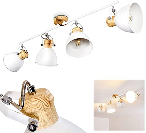 HOFSTEIN Deckenlampe Banjul, Deckenleuchte aus Metall in Weiß/Holzoptik, 4-flammig, mit verstellbaren Strahlern, 4 x E27-Fassung, Spot im Retro/Vintage Design, ohne Leuchtmittel