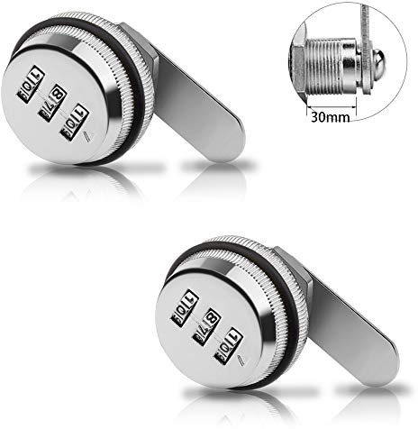 Code Combination Cam Lock,2 pcs Drawer Combination Lock,Silver Zinc Alloy Cabinet Security Password Coded Lock,Rotary Tongue Cam Lock for Office Drawer Cabinet Toolbox(15-25mm)
