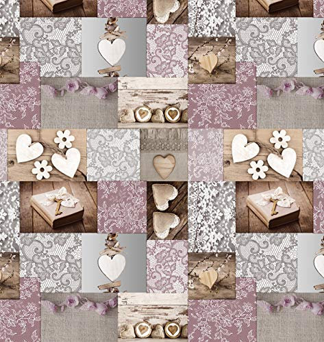 PVC Tischdecke Amore Wachstuch · Eckig · Länge & Breite wählbar · abwaschbare Tischdecke · Herz Hochzeit Liebe Rosa Grau, Größe:120 x 180 cm