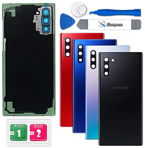 Eonpam Scocca Vetro Posteriore Sostituzione per Samsung Galaxy Note 10 Originale Coperchio Copribatteria con Vetro Fotocamera+Ricambio Kit(Aura Nero)