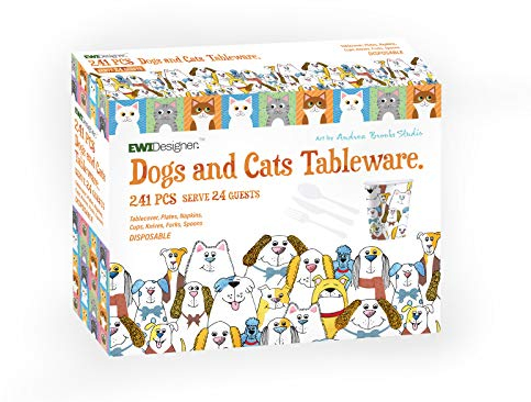 American Design 241Plus - Juego de vajilla desechable para perros y gatos (24 invitados)