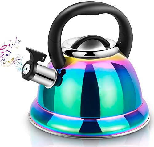 Weftnom Tea Kettle 3.7QT, Kettle 316 Stainless Steel, Tea Pot Whistling, Tea Kettle Stovetop with Cool Folding Handle, Kettle Teapot Rainbow Induction for Boiling Water, Mirror Finish
