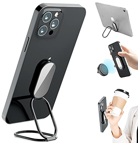 Phone Holder Foldable Phone Stand Phone Ring Holder Finger Kickstand 360° Rotation Cell Phone Stand Metal Phone Grip for Magnetic Car Mount Sticky Phone Grip Compatible with Most Smartphones