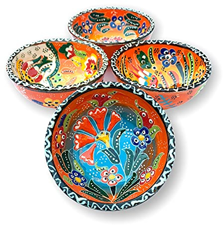 La Luna 8 Cm Small Ceramic Bowls Set of 4 for Snack,Tapas, Dessert, Nuts, Olive, Soy Sauce for Use or Decorative (Orange)