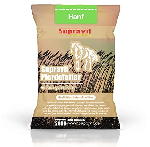 Supravit Hanfsamen 20kg | sehr nährstoffreich | 100% Hanfsaat als Zusatzfutter für Pferde | Futterhanf reich an Vitaminen und Aminosäuren | Hanf aus Deutscher Landwirtschaft