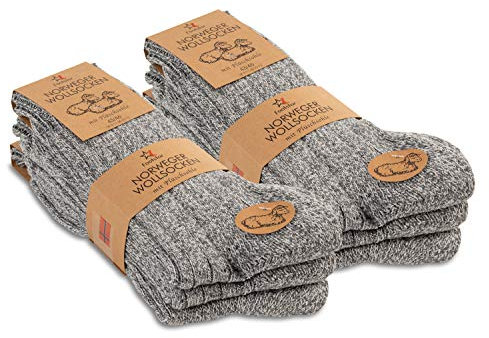 Footstar Herren Winter Wollsocken (6 Paar) Norweger Socken mit Frottee Plüschsohle - Hellgrau 35-38