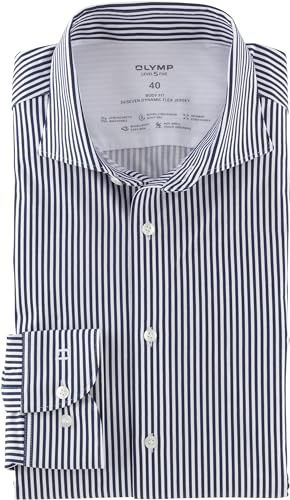 OLYMP Level Five 24/Seven Body fit Hemd Langarm Jersey Streifen dunkelblau