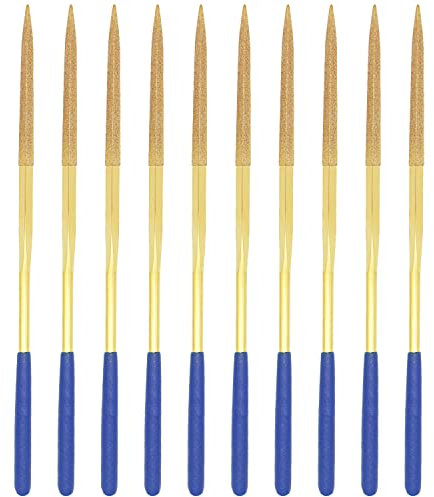 FOCMKEAS 10 limas de aguja de diamante (4 mm x 160 mm, grano 150) mini limas de metal con revestimiento de titanio para limas de metal de precisión, trabajo en miniatura, joyerías/vidrio/cerámica