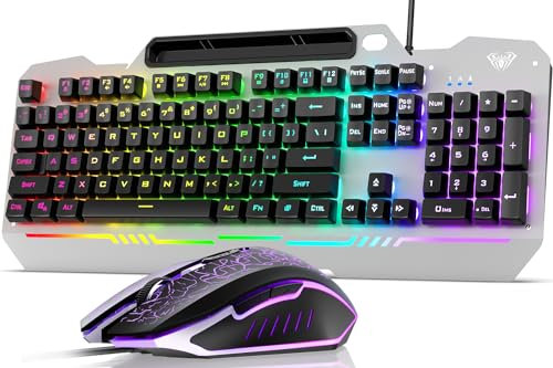AULA Tastiera e mouse da gioco combinati, tastiera e mouse da gioco retroilluminati RGB, set di tastiera da gioco cablata per giocatori di PC Windows