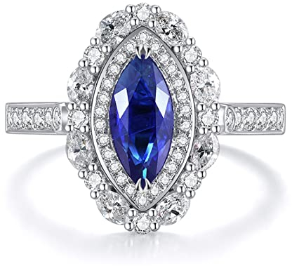 Tansanit Ring Weißgold, Ring Damen aus 18 Karat Weißgold mit 1.87ct Marquise Tansanit, Größe 62 (19.7)