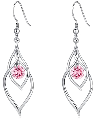 Qings Boucles d'oreille Pierre de Naissance, Octobre Tourmaline Boucles d'Oreille Argent Sterling 925 Pendentif Infini avec Rose Zircon Cubique, Belle Bijoux Cadeau de Anniversaire pour Femmes Filles