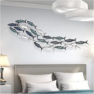 Metall Fisch 3D Wandskulptur, Schule der Fische Metall Wandkunst Dekor, Meeresfische Wandkunst, für Schlafzimmer, Wohnzimmer Hausgarten