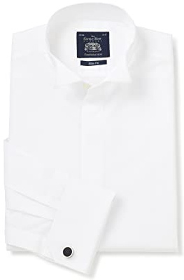 Men's Slim Fit 100% Cotton Poplin White Wing Collar Formal Shirt | Luxury, Premium Quality, Long Sleeve, Dress Shirt, Double Cuff, Tuxedo, Suit, Formalwear