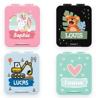 EASY2NAME Bento-style personalised children’s Lunch Box, water-resistant, dishwasher and microwave safe. (Theme)