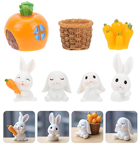 7 Stücke Osterdeko Miniatur Kaninchen, Miniatur Kaninchen Figuren Osterhasen, Miniatur Kaninchen, Osterhase Figuren, Mini Harz Kaninchen Osterdeko, für Kinder Landschaft Bonsai Frühling Deko