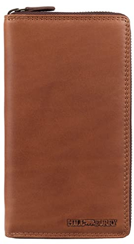 Hill Burry Damen Geldbörse Portemonnaie echt naturgegerbt Leder | viel Stauraum | Scheinfach | Münzfach| Brieftasche | Geldbeutel | Wallet | RFID Schutz Brown