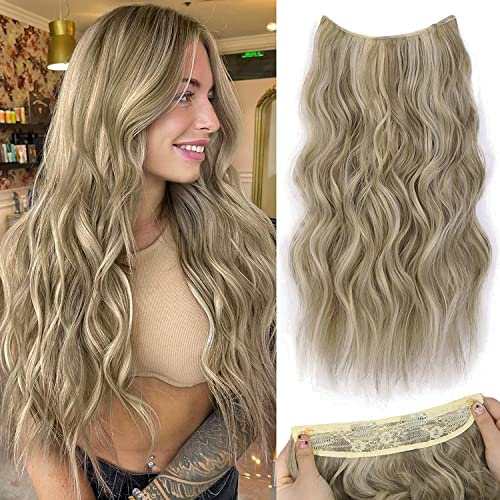 Unsichtbare Clip in Extension mit Gummiband Blond Haarverlängerung Lang locken Hair Extensions Synthetik wie Echthaar Günstig Haarteil Extensions 068G