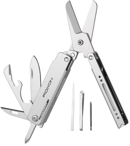 Multitool EDC ROXON M3 13-en-1 avec ciseaux | Inclut un cure-dent et une pince à épiler ; un outil pratique, compact et raffiné (jeu d'embouts non inclus).