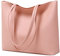 MEEGIRL Ladies Tote Bags Simple PU Leather Handbags Work School Shopping Bags for Women with Zip and Inner Pocket (Pink)