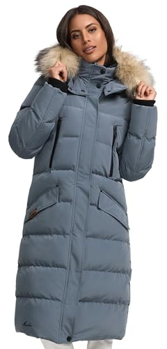 MARIKOO lange Damen Winterjacke warmer Parka gesteppt mit Kapuze B890