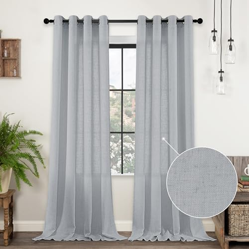 CUCRAF Leinen Vorhänge mit Ösen 2er Set H 175 x B 140 Grau Blau Halbtransparente Leinenvorhang Wohnzimmer Leinenoptik Voile Gardinen Leinenfarbe Schlafzimmer Stores