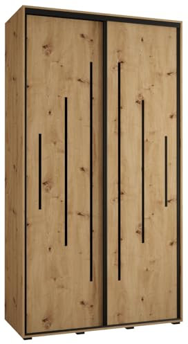 MEBLE KRYSPOL Davos 12 140 Schrank mit Zwei Schiebetüren für Schlafzimmer - Moderner Aufbewahrungsschrank mit Kleiderstange und Regalen - 235,2x140x45 cm - Artisan Artisan Schwarz