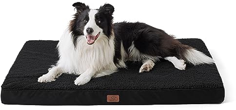 Bedsure Lit pour Chien Extra Large Lavable – Oreiller orthopédique et Matelas pour Cage de Chien avec Housse Amovible en Peluche Sherpa Noir, 104 x 74 x 9 cm