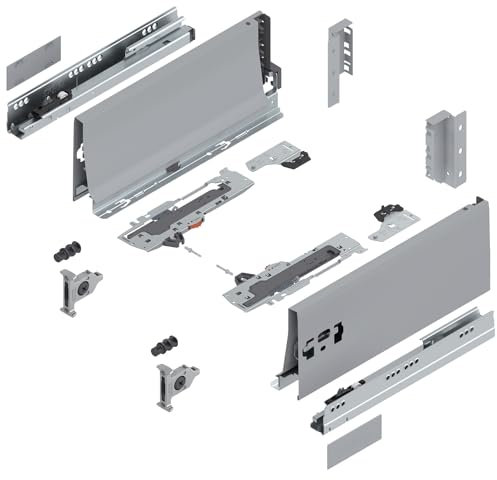 siwitec Blum TANDEMBOX antaro Schubkasten K Vollauszug Grau RAL 9006 | Schubladenschiene 270 mm Nennlänge | Belastbarkeit bis 30 kg | TIP-ON | BLUMOTION Soft-Close | zum Anschrauben