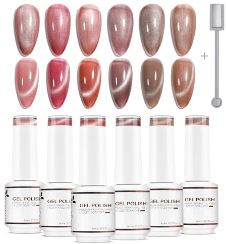 Nicedeco Cat Eye UV Gel Set - 6 Farben Mit Magnet, 8ml Katzenauge Nagellack Soak Off, Magnetic Set 6-30