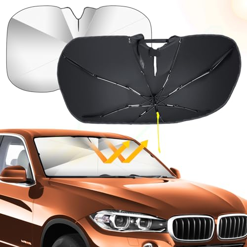 Qoosea Parasol para Parabrisas de Coche, Plegable Parasol Delantero para Coche Sol Sombra Resistir a Los Rayos UV, Parasoles Cubierta de Parabrisas Protector de Paraguas para Mayoría de Coches-55*31