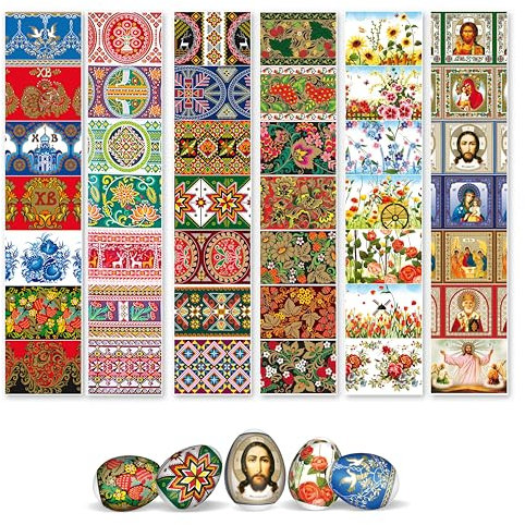 OFXDD Othtodox Ostereier-Schrumpfverpackungen für Pysanka, ukrainisches Thermo-Ostereier-Dekorationsset, traditionelle Eierhüllen, Ostern, 42-teilig