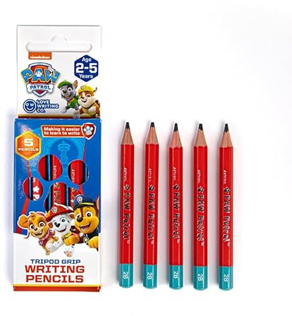 Love Writing Co. Paw Patrol Tripod Grip Writing Pencils for Children | Age 2-5 years | Pack of 5 Writing Pencils | Improve Pencil Grip and Control | Early Writing Practice