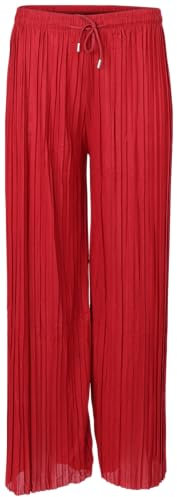 malito more than fashion Damen Plisseehose - lockere weich fließende Chiffonhose - Lange Sommerhose - Trendige Marlenehose 883 - Bordeaux L/XL