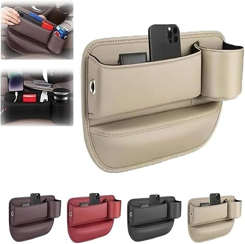 PU Leather Car Seat Gap Filler Organizer with Cup Holder, Storage Box for IPhone Wallet Cards Keys