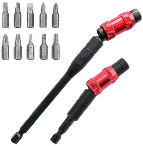 2 Pack Magnetic Pivot Drill Bit Holder, 10 PCS Quick Release Screw Drill Tip, 1/4” Hex Shank Extension Rod Quick Release Pivot Drill Bit Holder for Narrow Spaces or Corners