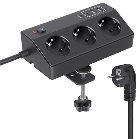 Tischsteckdose mit USB C PD 20W, 4000W/16A Steckdosenleiste Schreibtisch, STGAROT 3 Fach Mehrfachsteckdose 4 USB mit Schalter 3M Kabel, Überspannungsschutz Steckdose Tisch für Zuhause Büro, Schwarz