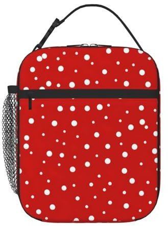 WURTON Reise-Lunch-Tasche mit roten und weißen Punkten – stilvolle funktionale Lunchtasche für Erwachsene, Lunch-Box