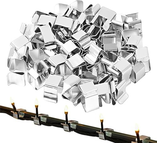 Kioriur 50 Pieces Gutter Light Clips - String Lights Clips, Outdoor Light Wire Clips | Stainless Steel Outdoor Lighting Hooks, Outdoor Light Hangers, Christmas Light Gutter Hooks for Seasonal Light