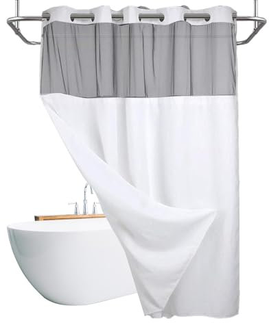 Rideau De Douche Gaufré Sans Crochet, 151x182cm Rideau De Douche Imperméable Avec Doublure Encliquetable, Facile À Nettoyer, Rideau De Douche À Double Épaisseur Pour Hôtel, Maison, Appartement