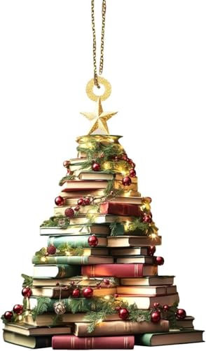 Weihnachtsbaum-Form, Bücherregal-Anhänger, 2D-Acryl-Bücher, gestapelt, Ornament, Weihnachtsschmuck für Party-Dekoration, Zubehör, Bücher von Tree Holidays in Tür und draußen (nicht 3D).