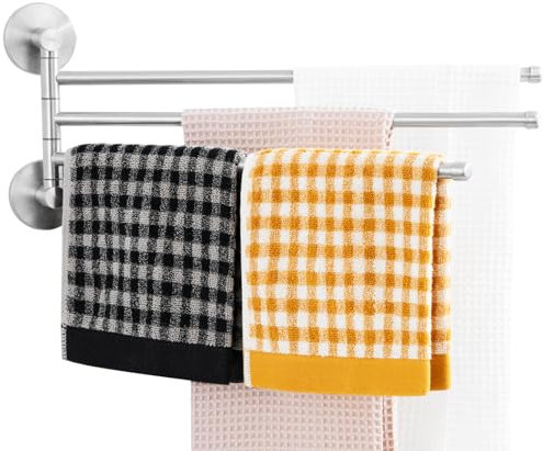 Auralum Handtuchhalter ohne Bohren/mit Bohren,180° Klappbar Handtuchstange Edelstahl Kann 5 KG Tragen,Handtuchhalter Wand 40CM,Handtuchhalter für Bad, Küche, Sauna - Chrom, Gebürstet (Chrom)