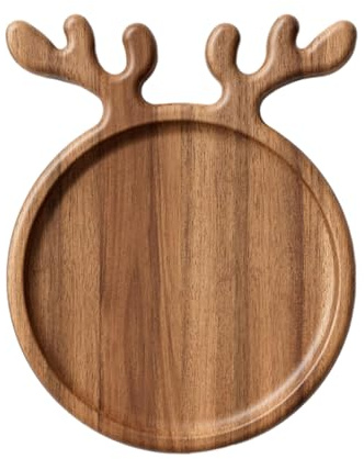 Bestvisse Weihnachts-Holztablett für Vorspeisen, Hirschform, rundes Serviertablett, Snackschale, Teller