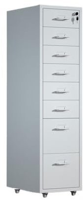 Büroschrank Aktendaten-Organizer aus Metall, multifunktionaler Büro-Schubladenschrank, 8-lagiger Aktenschrank mit großer Kapazität und Schloss Dokumentenschrank(Weiß)