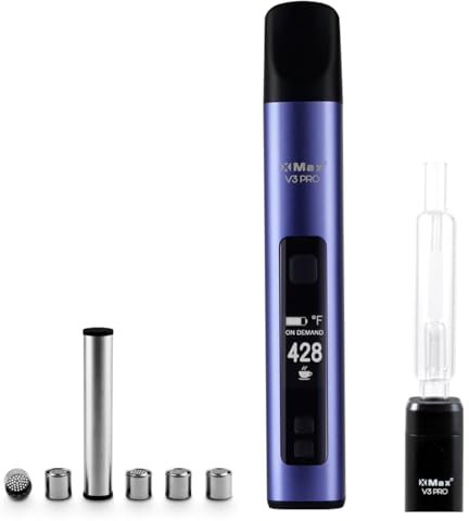 XMAX V3 Pro Premium 3-in1 Dry Herb, Wax, Concentrate Vaporiser by Captivate, Removable Battery, 5x Storage Capsules and Water Bubbler for Cooled Vapour *Includes Bubbler & Dosing Capsules* Purple