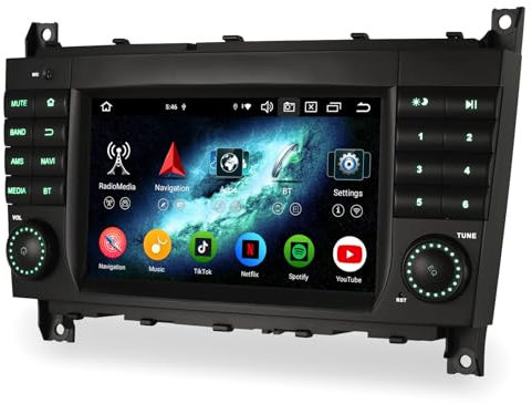 Erisin 8 núcleos 4GB+64GB Android 14 Radio Coche GPS Navegador para Mercedes Clase C/CLC/G W203 W463 7 Pulgadas IPS Pantalla Táctil Soporte CarPlay Android Auto Bluetooth DSP WiFi Dab+ FM OBD2 TDT