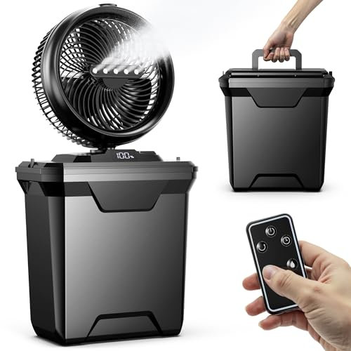 Koonie Ventilateur brumisateur de camping de 25,4 cm, ventilateur de batterie de refroidissement 20 000 mAh avec télécommande, 4 minuteries, réservoir de 11 L, 4 vitesses, 3 modes de brume