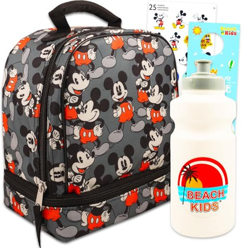 Disney Mickey Mouse Lunch Box for Boys Set - Bundle with Insulated Mickey Lunch Bag, Water Bottle, Stickers, More Lunch Kit for Kids
