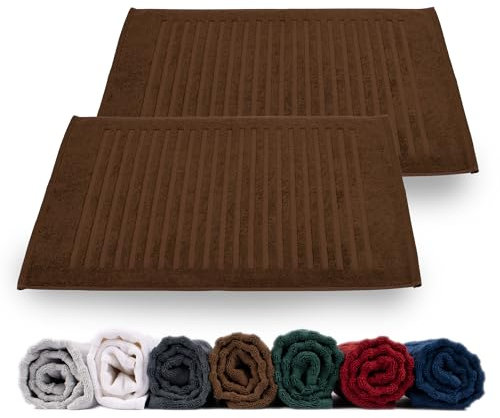 Rinsl Set di tappetini da bagno, in spugna di cotone, 700 g/m², ad asciugatura rapida, lavabile in lavatrice, marrone scuro (marrone, 50 x 70 cm, confezione da 2 pezzi)
