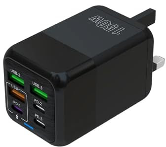 USB C Plug Fast Charging, 150W Fast Charger Plug, 6-Port Charger (3PD Type C port+3QC USB A port), UK wall charger charging plug, compatible with iPhone 11/12/13/14/15 series/XS/XR/SE/8/iPad