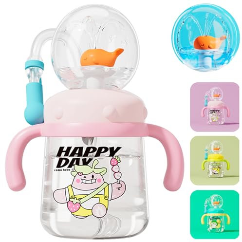 HBSAPKKA Vaso para beber con chorro de ballena, vaso de fuente de ballena, botella de agua, vasos de paja con peso a prueba de fugas para niños, 300 ml
